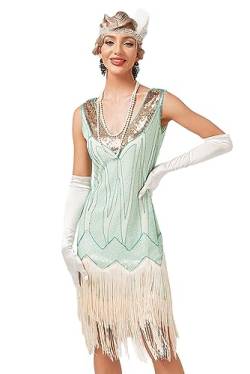 VILOREE Abendkleid Damen Kleid Flapper Ballkleider Cocktailkleid 1920's Art Deco Great Gatsby Party Vintage Retro Light grün (50) XL von VILOREE