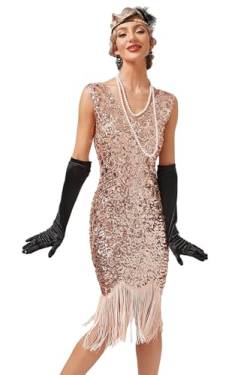 VILOREE Abendkleid Damen Kleid Flapper Ballkleider Cocktailkleid 1920's Art Deco Great Gatsby Party Vintage Retro Rosa (52) L von VILOREE