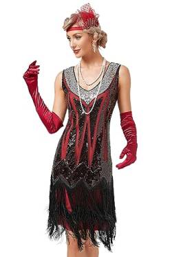 VILOREE Abendkleid Damen Kleid Flapper Ballkleider Cocktailkleid 1920's Art Deco Great Gatsby Party Vintage Retro Rot (50) L von VILOREE