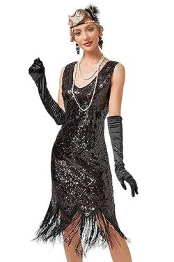 VILOREE Abendkleid Damen Kleid Flapper Ballkleider Cocktailkleid 1920's Art Deco Great Gatsby Party Vintage Retro Schwarz (49) L von VILOREE