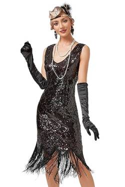 VILOREE Abendkleid Damen Kleid Flapper Ballkleider Cocktailkleid 1920's Art Deco Great Gatsby Party Vintage Retro Schwarz (49) M von VILOREE