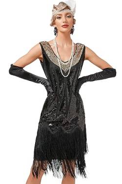 VILOREE Abendkleid Damen Kleid Flapper Ballkleider Cocktailkleid 1920's Art Deco Great Gatsby Party Vintage Retro Schwarz (50) 2XL von VILOREE