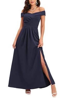 VILOREE Damen Ärmellos V-Ausschnitt Brautjungfer Cocktail Langes Kleid Ballkleid A-Linie Navy XL von VILOREE