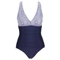 VILOREE Damen Bademode Einteiler Badeanzug Monokini Formend Badeanzug Bauchweg Softcups Rückenfrei Navy-2 S von VILOREE