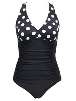 VILOREE Damen Bademode Einteiler Badeanzug Monokini Formend Badeanzug Bauchweg Softcups Rückenfrei Schwarz & Weiss Punkte M von VILOREE