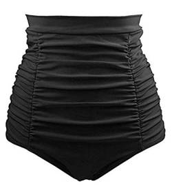 VILOREE Damen Frauen hoher Taille Bikini Hose Bikinislip Badehose Strandhose Bauchweg große Größen Schwarz L von VILOREE