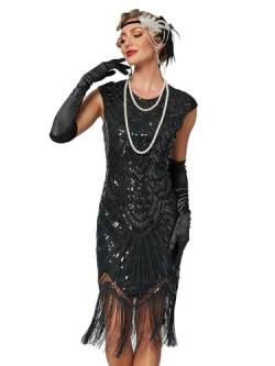 VILOREE Damen Kleid voller Pailletten 20er Stil Runder Ausschnitt Inspiriert von Great Gatsby Kostüm Kleid Schwarz 3XL von VILOREE