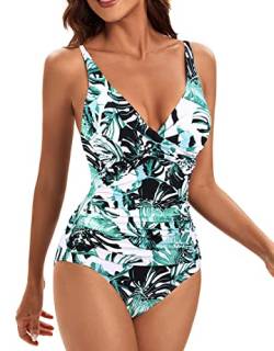 VILOREE Damen Monokini Bauchweg Schlankheits Badeanzug Plus Size Badebekleidung Bauchweg für Mollige Blätter XL von VILOREE
