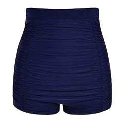 VILOREE Damen hohe Taille Bikini Unterteil Badehose Tankinihose Hotpants Bauch Weg Navy 2XL von VILOREE