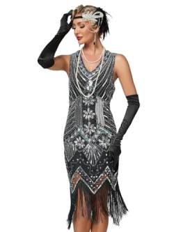 VILOREE Retro 1920er Damen Flapper Kleider voller Pailletten V-Ausschnitt Great Gatsby Motto Party Schwarz 2 L von VILOREE