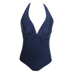 VILOREE Rockbilliy 50s Damen one Piece Badeanzug Bademode Monokini Neckholder Bauchweg Navy M von VILOREE