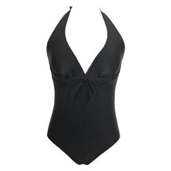 VILOREE Rockbilliy 50s Damen one Piece Badeanzug Bademode Monokini Neckholder Bauchweg Schwarz S von VILOREE