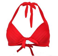 VILOREE Vintage 1950's Rockabilly Damen Frauen Bikini Oberteile Push Up Neckholder Bügellos Rot 2XL von VILOREE