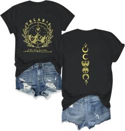 Acotar Velaris Shirt Frauen City of Starlight Shirt Vintage Sterne Grafik Tee Lustige Brief Gedruckt Kurzarm Tops, Schwarz, Mittel von VILOVE