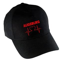 VIMAVERTRIEB® Baseballcap Augsburg - Herzschlag - Druck: rot - Cap Kappe Mütze Schirmmütze Fußball Fanartikel Fanshop - schwarz von VIMAVERTRIEB
