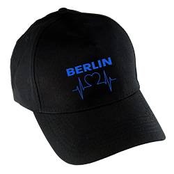 VIMAVERTRIEB® Baseballcap Berlin - Herzschlag - Druck: blau - Cap Kappe Mütze Schirmmütze Fußball Fanartikel Fanshop - schwarz von VIMAVERTRIEB