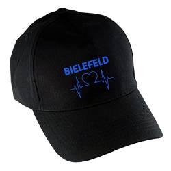 VIMAVERTRIEB® Baseballcap Bielefeld - Herzschlag - Druck: blau - Cap Kappe Mütze Schirmmütze Fußball Fanartikel Fanshop - schwarz von VIMAVERTRIEB