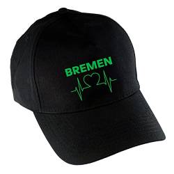 VIMAVERTRIEB® Baseballcap Bremen - Herzschlag - Druck: grün - Cap Kappe Mütze Schirmmütze Fußball Fanartikel Fanshop - schwarz von VIMAVERTRIEB