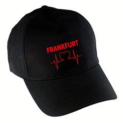 VIMAVERTRIEB® Baseballcap Frankfurt - Herzschlag - Druck: rot - Cap Kappe Mütze Schirmmütze Fußball Fanartikel Fanshop - schwarz von VIMAVERTRIEB