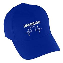 VIMAVERTRIEB® Baseballcap Hamburg - Herzschlag - Druck: weiß - Cap Kappe Mütze Schirmmütze Fußball Fanartikel Fanshop - blau von VIMAVERTRIEB