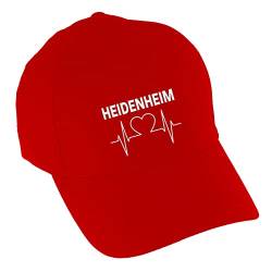 VIMAVERTRIEB® Baseballcap Heidenheim - Herzschlag - Druck: weiß - Cap Kappe Mütze Schirmmütze Fußball Fanartikel Fanshop - rot von VIMAVERTRIEB