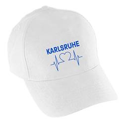 VIMAVERTRIEB® Baseballcap Karlsruhe - Herzschlag - Druck: blau - Cap Kappe Mütze Schirmmütze Fußball Fanartikel Fanshop - weiß von VIMAVERTRIEB