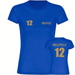 VIMAVERTRIEB® Damen T-Shirt Bielefeld - Trikot 12 - Druck: Gold metallik - Frauen Shirt Fußball Fanartikel Fanshop - Größe: L blau von VIMAVERTRIEB