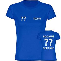 VIMAVERTRIEB® Damen T-Shirt Bochum - Trikot mit Deinem Namen und Nummer - Druck: weiß - Frauen Shirt Wunschtext - Größe: L blau von VIMAVERTRIEB