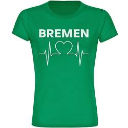 VIMAVERTRIEB® Damen T-Shirt Bremen - Herzschlag - Druck: weiß - Frauen Shirt Fußball Fanartikel Fanshop - Größe: L grün von VIMAVERTRIEB