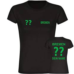 VIMAVERTRIEB® Damen T-Shirt Bremen - Trikot mit Deinem Namen und Nummer - Druck: grün - Frauen Shirt Fußball Fanartikel Fanshop - Größe: S schwarz von VIMAVERTRIEB