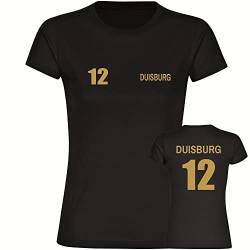 VIMAVERTRIEB® Damen T-Shirt Duisburg - Trikot 12 - Druck: Gold metallik - Frauen Shirt Fußball Fanartikel Fanshop - Größe: XL schwarz von VIMAVERTRIEB