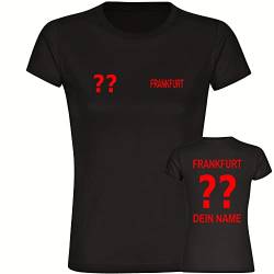 VIMAVERTRIEB® Damen T-Shirt Frankfurt - Trikot mit Deinem Namen und Nummer - Druck: rot - Frauen Shirt Fußball Fanartikel Fanshop - Größe: XXL schwarz von VIMAVERTRIEB