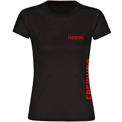 VIMAVERTRIEB® Damen T-Shirt Freiburg - Brust & Seite - Druck: rot - Frauen Shirt Fußball Fanartikel Fanshop - Größe: 3XL schwarz von VIMAVERTRIEB