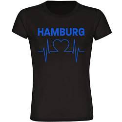 VIMAVERTRIEB® Damen T-Shirt Hamburg - Herzschlag - Druck: blau - Frauen Shirt Fußball Fanartikel Fanshop - Größe: 3XL schwarz von VIMAVERTRIEB