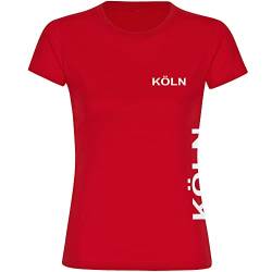 VIMAVERTRIEB® Damen T-Shirt Köln - Brust & Seite - Druck: weiß - Frauen Shirt Fußball Fanartikel Fanshop - Größe: M rot von VIMAVERTRIEB