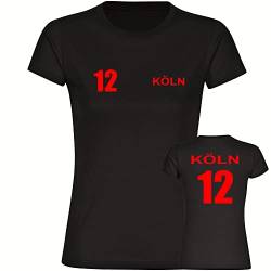 VIMAVERTRIEB® Damen T-Shirt Köln - Trikot 12 - Druck: rot - Frauen Shirt Fußball Fanartikel Fanshop - Größe: M schwarz von VIMAVERTRIEB