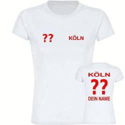 VIMAVERTRIEB® Damen T-Shirt Köln - Trikot mit Deinem Namen und Nummer - Druck: rot - Frauen Shirt Fußball Fanartikel Fanshop - Größe: M weiß von VIMAVERTRIEB