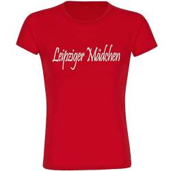 VIMAVERTRIEB® Damen T-Shirt Leipzig - Leipziger Mädchen - Druck: weiß - Frauen Shirt Fußball Fanartikel Fanshop - Größe: XL rot von VIMAVERTRIEB