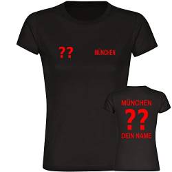 VIMAVERTRIEB® Damen T-Shirt München - Trikot mit Deinem Namen und Nummer - Druck: rot - Frauen Shirt Fußball Fanartikel Fanshop - Größe: M schwarz von VIMAVERTRIEB