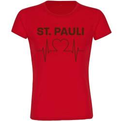 VIMAVERTRIEB® Damen T-Shirt St. Pauli - Herzschlag - Druck: braun - Frauen Shirt Fußball Fanartikel Fanshop - Größe: 3XL rot von VIMAVERTRIEB