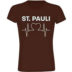 VIMAVERTRIEB® Damen T-Shirt St. Pauli - Herzschlag - Druck: weiß - Frauen Shirt Fußball Fanartikel Fanshop - Größe: XL braun von VIMAVERTRIEB