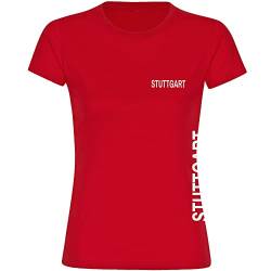 VIMAVERTRIEB® Damen T-Shirt Stuttgart - Brust & Seite - Druck: weiß - Frauen Shirt Fußball Fanartikel Fanshop - Größe: M rot von VIMAVERTRIEB