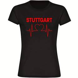 VIMAVERTRIEB® Damen T-Shirt Stuttgart - Herzschlag - Druck: rot - Frauen Shirt Fußball Fanartikel Fanshop - Größe: L schwarz von VIMAVERTRIEB