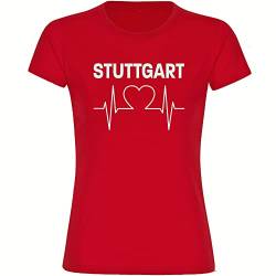 VIMAVERTRIEB® Damen T-Shirt Stuttgart - Herzschlag - Druck: weiß - Frauen Shirt Fußball Fanartikel Fanshop - Größe: 3XL rot von VIMAVERTRIEB