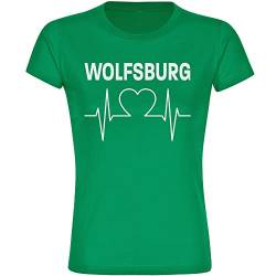 VIMAVERTRIEB® Damen T-Shirt Wolfsburg - Herzschlag - Druck: weiß - Frauen Shirt Fußball Fanartikel Fanshop - Größe: M grün von VIMAVERTRIEB