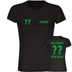 VIMAVERTRIEB® Damen T-Shirt Wolfsburg - Trikot mit Deinem Namen und Nummer - Druck: grün - Frauen Shirt Fußball Fanartikel - Größe: L schwarz von VIMAVERTRIEB