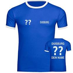 VIMAVERTRIEB® Herren Kontrast T-Shirt Duisburg - Trikot mit Deinem Namen und Nummer - Druck: weiß - Männer Shirt Wunschtext - Größe: XL blau/weiß von VIMAVERTRIEB