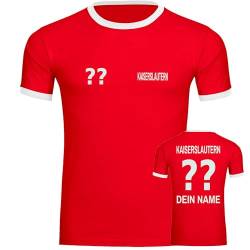 VIMAVERTRIEB® Herren Kontrast T-Shirt Kaiserslautern - Trikot mit Deinem Namen und Nummer - Druck: weiß - Männer Shirt Fußball Fanartikel Fanshop - Größe: 3XL rot/weiß von VIMAVERTRIEB