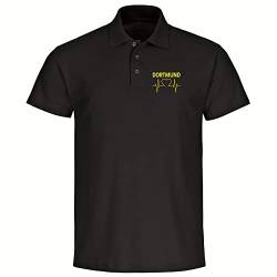 VIMAVERTRIEB® Herren Poloshirt Dortmund - Herzschlag - Druck: gelb - Männer Polo Shirt Fußball Fanartikel Fanshop - Größe: M schwarz von VIMAVERTRIEB
