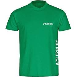 VIMAVERTRIEB® Herren T-Shirt Wolfsburg - Brust & Seite - Druck: weiß - Männer Shirt Fußball Fanartikel Fanshop - Größe: XL grün von VIMAVERTRIEB